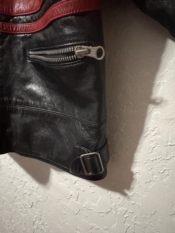 Vintage Gap Motorcycle Moto Leather Jacket Black Sz Youth Kids M (8) 2001 Rare - Image 4 of 4