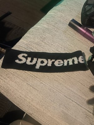 Supreme Black Knit Headband Sweatband with White Logo Text Unisex Adults