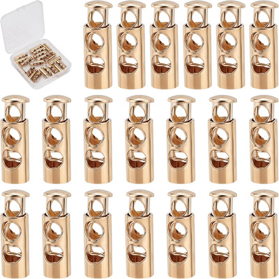 1 Box 20Pcs Metal Toggle Spring Stopper Cord Locks Double Hole Loaded Stop End S
