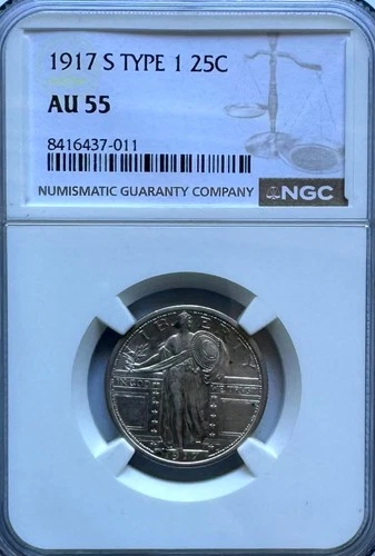 1917-S Standing Liberty Quarter, Type 1, AU 55 NGC, NR