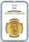 1925 $20 Saint Gaudens Gold Double Eagle, NGC MS63, Flashy and Bright Gold Coin!