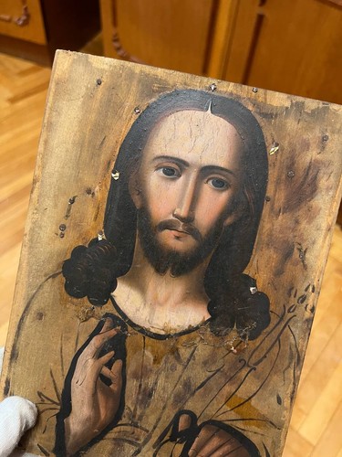 Icône ancienne Ukraine 19ème bois peint main orthodoxe Jésus Christ - Photo 10/17