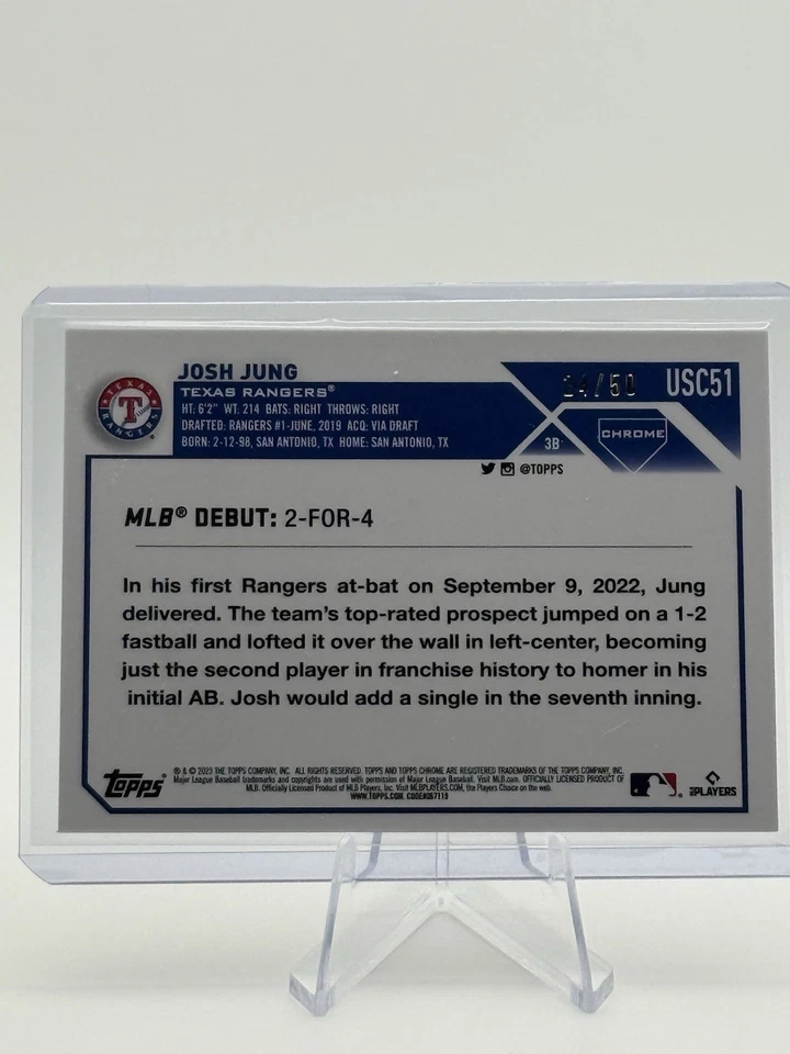 2023 Topps Chrome Update Series - Rookie Debut Josh Jung Gold Mini Diamond 24/50 - Image 2 of 2