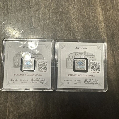 (Lot of 2) 1 Gram Silver Bar GEIGER Premium in Square Capsule Assay .999 fine