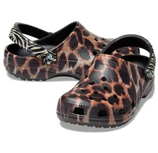 Mens Size 11 Crocs Classic Animal Remix Clogs Leopard & Zebra Slides Sandal NEW