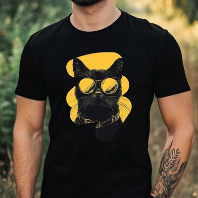 Mens Cat Sunglasses Cotton T-Shirt Size XS to 5XL