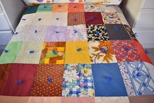 Vintage 50's Distressed PATCHWORK QUILT colorful bedding hand stitching cottage