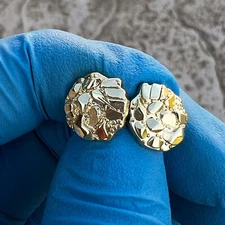Men and Women 14k Gold Plated Nugget Round Shape Push Back Stud Earrings 12 MM