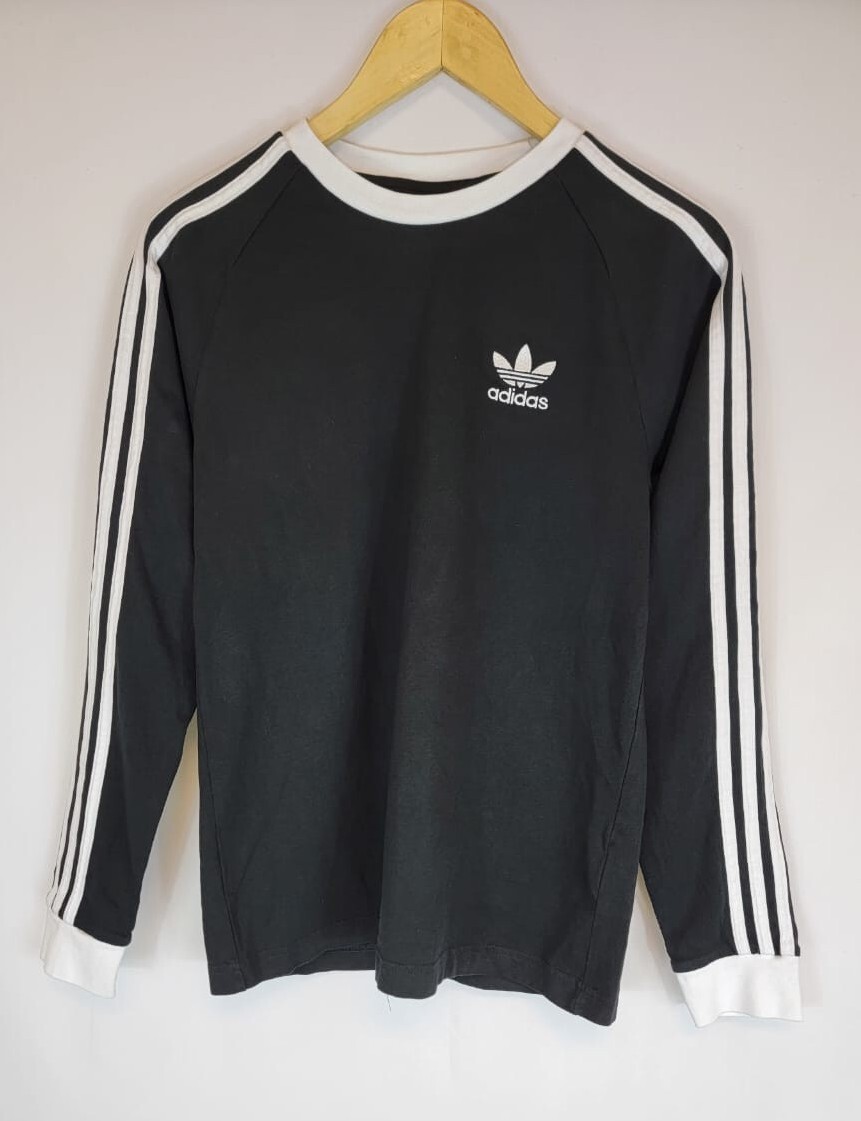Adidas Trefoil Black Long Sleeve White Stripes T-Shirt Logo