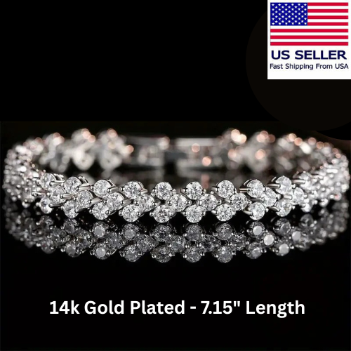 Tennis Bracelet 9.8Ct Round Cut Moissanite 7.15"L - Women 14k White Gold Plated