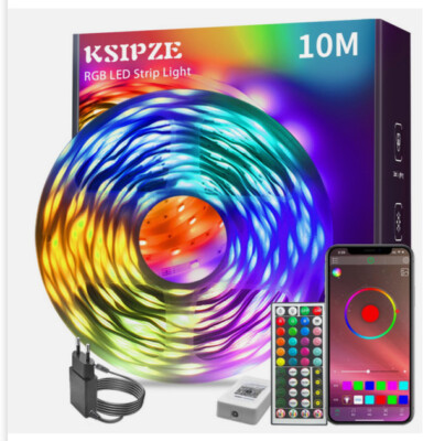 KSIPZE Led Strip 10m RGB LED Streifen mit Fernbedienung Bluetooth & Musik Sync.