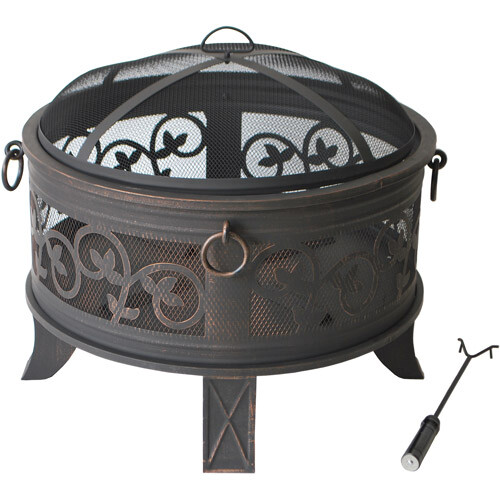 Fire Pit Table Outdoor Patio Wood Burning Fireplace Slate Top Mesh