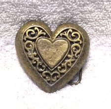 Gold Engraved Hand Made Double Heart Buckle Art Deco Look Great Condition