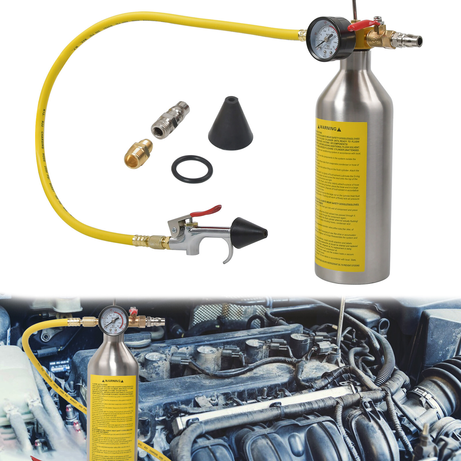 AC Flush Kit Car Air Conditioner System Clean For Auto R12 R22 R134A R404 R410A.