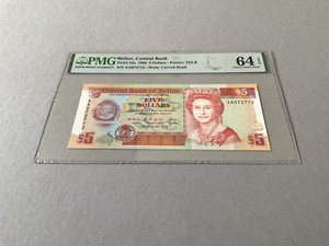 Belize 5 Dollars P-53a 1990  PMG 64 EPQ