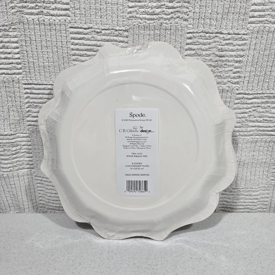 Spode Coated Paper Dessert Plates 8 Count Christmas Tree Ribbon Cream 8" - Image 3 of 4