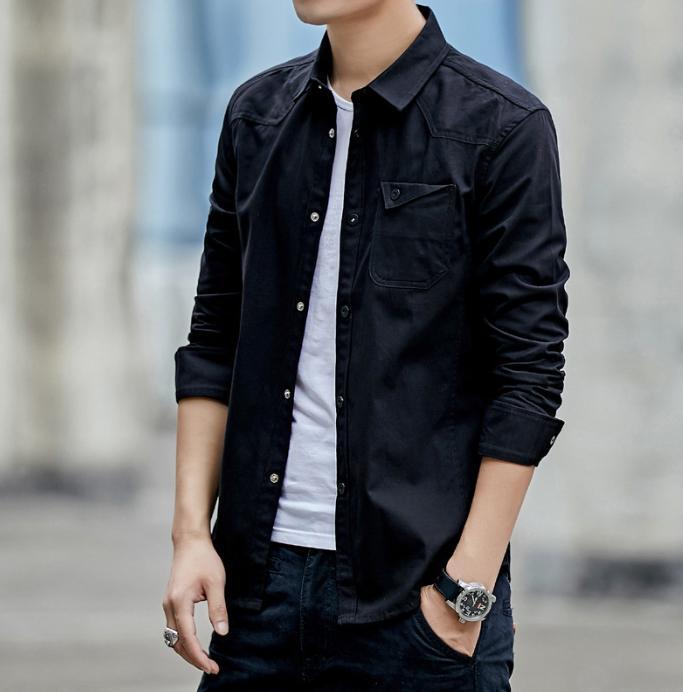 Men's Korean Long Sleeve Shirt Slim Fit frock Casual Cardigan Fashion Tops  6XL