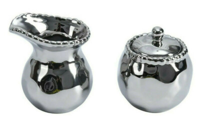 Verona Small Cream & Sugar Set CER2619 Ceramic Silver 4 oz 3.25'' H
