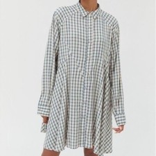 BDG Women's L Shirt Dress Amika Plaid Western Snap Long Sleeve Urban Outfitters