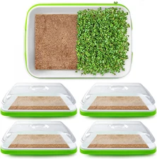 Pack 4 Seed Sprouting Tray with Lid, Hemp Fiber Grow Mat