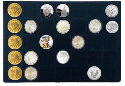 2 Lighthouse-331597 Coin Boards - Blue-35 Compartment-39x39mm For Large Ounce Coins