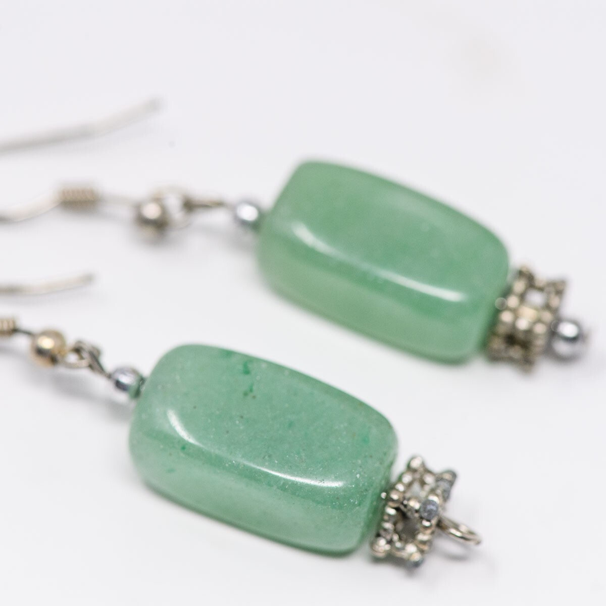 Earrings Jade rectangle dangle sterling silver be… - image 3