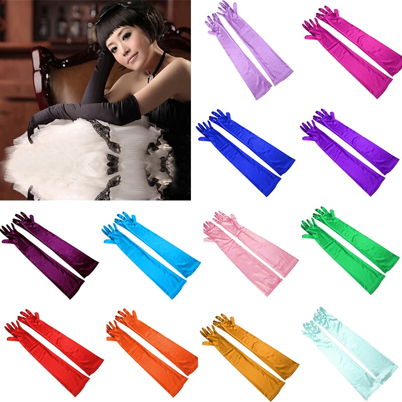 Guantes largos de satén para mujer ópera boda novia noche fiesta graduación disfraz guante/ Foto 2 de 4