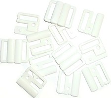 WHITE BIKINI CLIPS, PLASTIC SNAP CLASPS, STRONG STRAP BRA FASTENER, ART WB-25