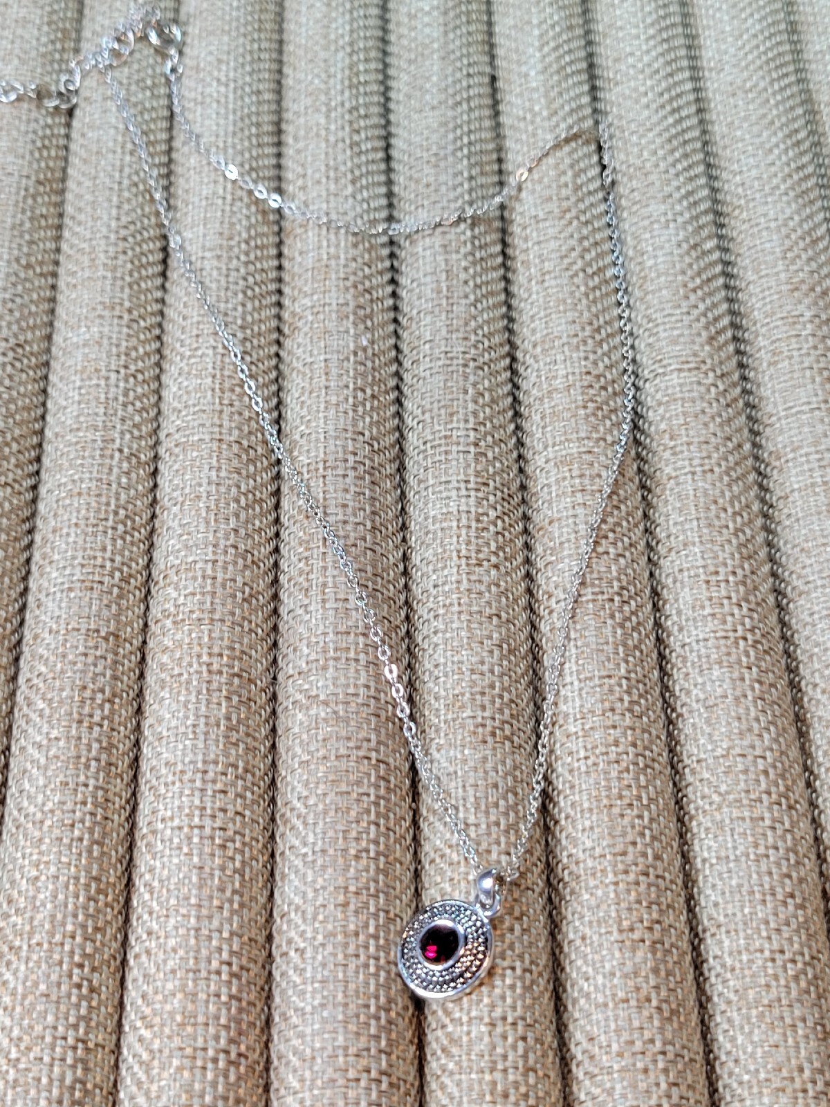 Silver Tone Ruby Red Rhinestone Pendant with 18" … - image 3