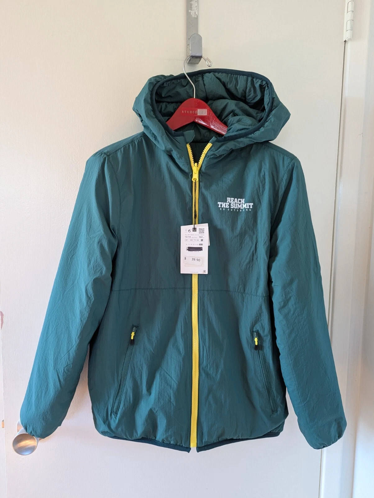 ZARA BOYS "Reach The Summit" Outdoor Jacket Reversible Green Hooded Size 13-14