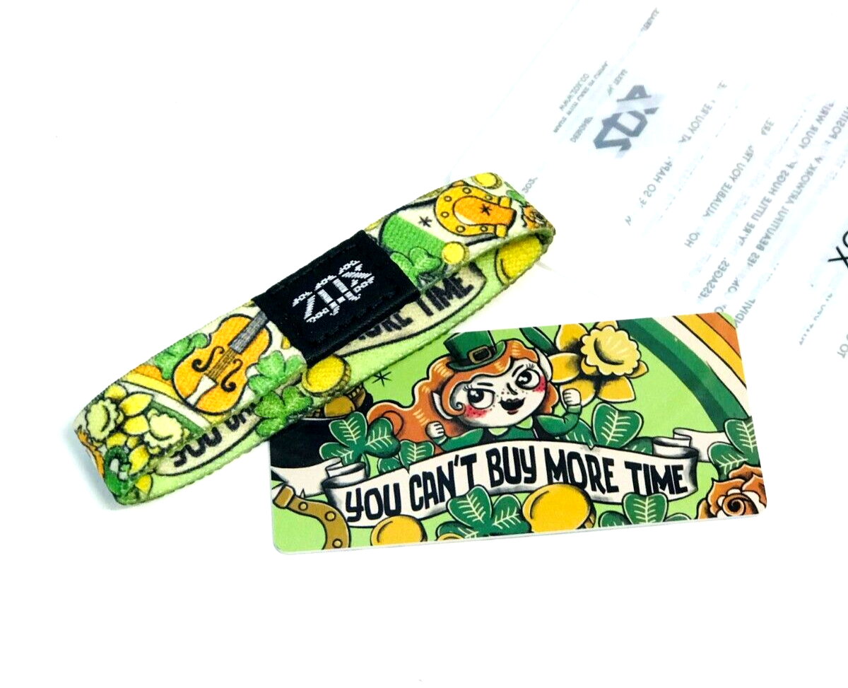 ZOX *YOU CAN'T BUY MORE TIME* Silver Single Med Wristband w/Card NIP  Leprechaun