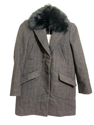 The Korner Women's Coat Jacket Size Small Gray Faux Fur Long Sleeve Pocket