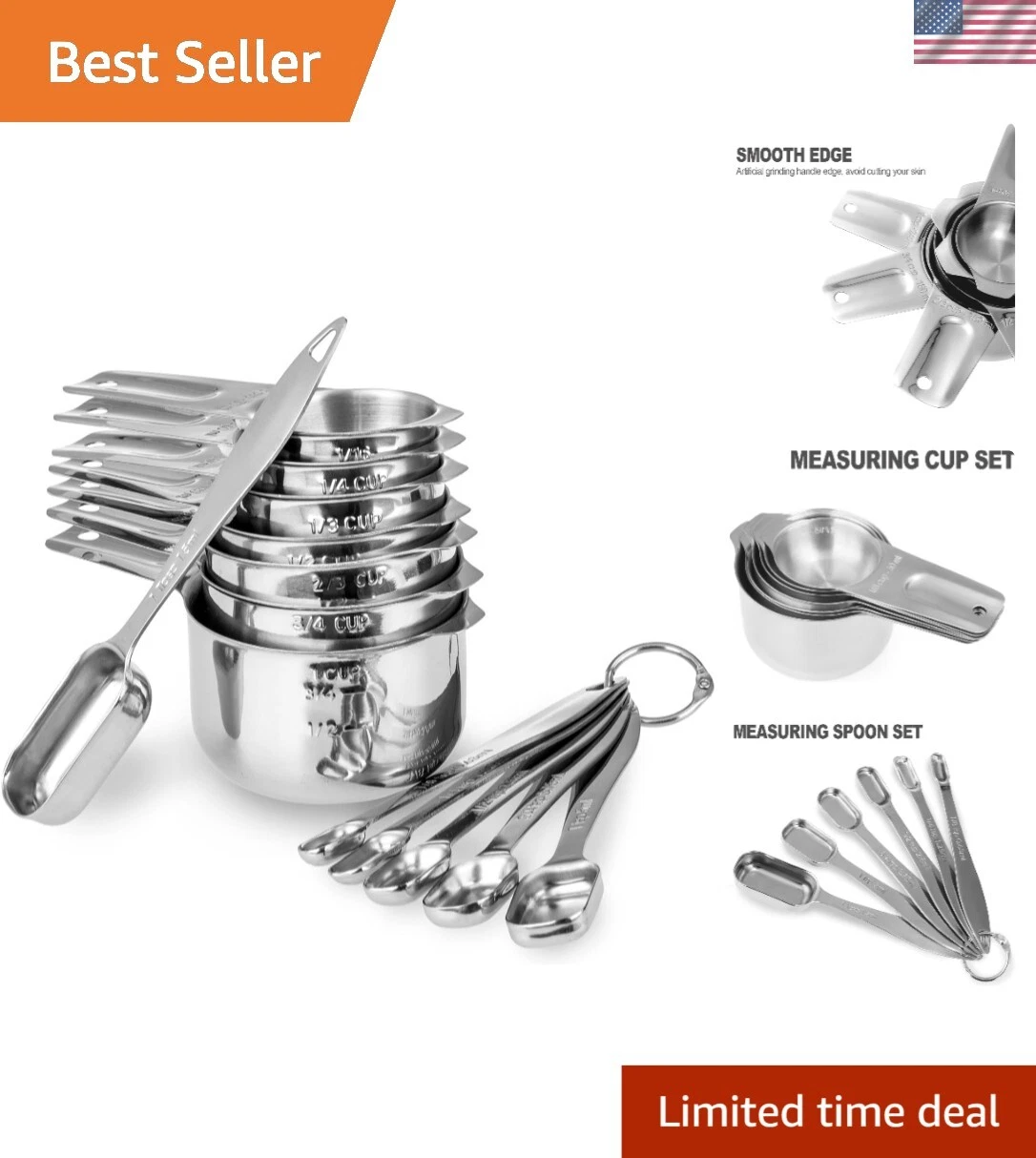 Elegant 13-Piece Ergonomic Handle Measuring Cups with Ring Connector