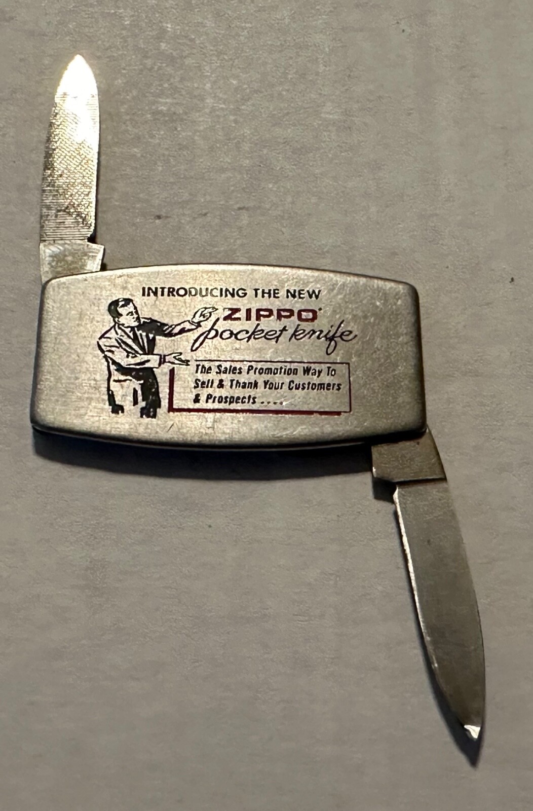 ULTRA RARE ZIPPO SELF ADVERTISING POCKET TWO BLADE FOLDING KNIFE