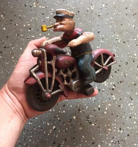Motorcycle Popeye Cast Iron Patina Fatboy Rider HOTROD Collector 4+ LBS GIFT