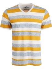 American Rag Cie Men Size Small T-Shirt V-Neck Gray Yellow Striped Cotton Blend