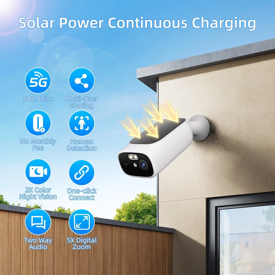 6pcs Wifi Wireless Security Camera System Solar Battery Powered Home 2 Way Talk - Image 2 of 4