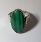 Vintage Sterling Silver And Green Oval Malachite Ring Size 5