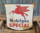 Vintage Mobilgas Porcelain Metal Shield Sign Mobil Gas Pegasus