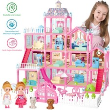 Puppenhaus mit Möbeln Zubehör Puppenstube 4 Etagen Puppenvilla mit LED Licht DE