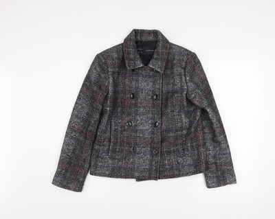 Zara Basic Damen grau kariert Wollmischung Erbsenmantel Jacke Gr. S