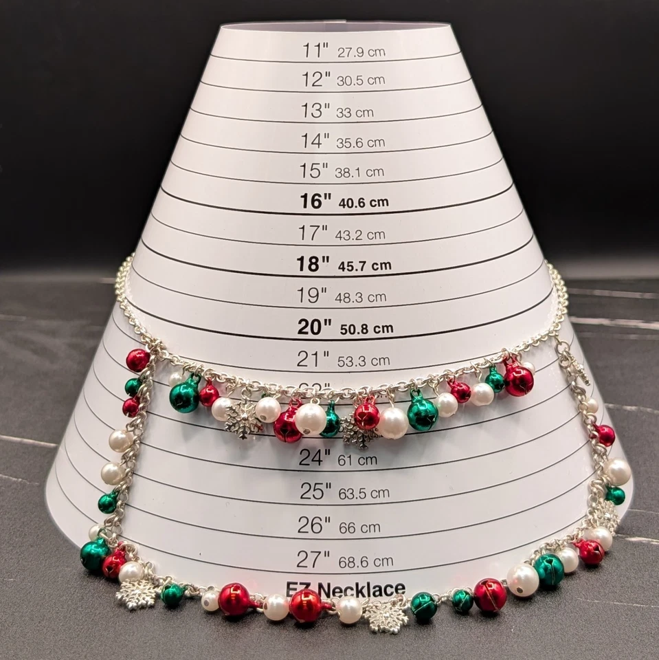 Collar Bola Navidad En Capas Rojo Verde Perla Dijes con Copos de Nieve Vacaciones Foto 4 de 4