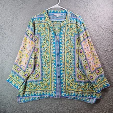 Cynthia Rowley Shirt Top Woman 2X Button Up Colorful Geometric Paisley Print
