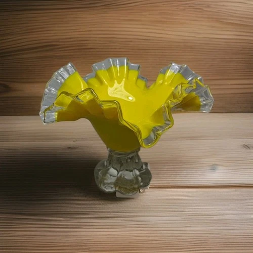 Vintage Yellow Crimped Ruffled Edge Vase Candy Dish