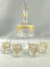 Old Saint-Louis TALMA Gold-rimmed Crystal Decanter w/ 4 Gold-Rimmed Mini Glasses
