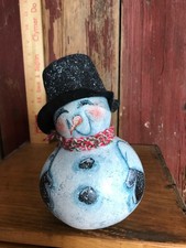 Handpainted Gourd Snowman Christmas 7" artist signed 1996     z6