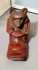 Vtg / Antique InkWell Carved Bear In Shoe Glass Eyes Black Forest Hand-Made
