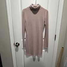 So Women Turtleneck Ribbed Knit Long Sleeve Dress Mauve Pink Size M