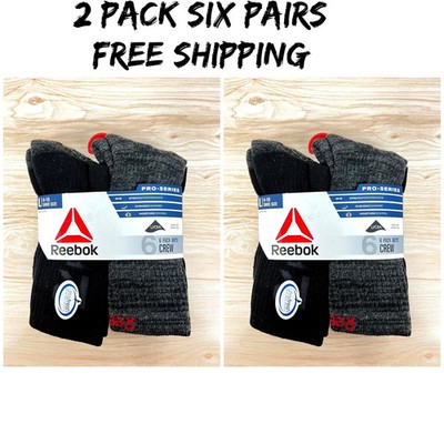 12 PAIRS REEBOK SOCKS  BOYS BLACK CREW CUSHION COMFORT PRO-SERIES SMALL 6 - 10.5