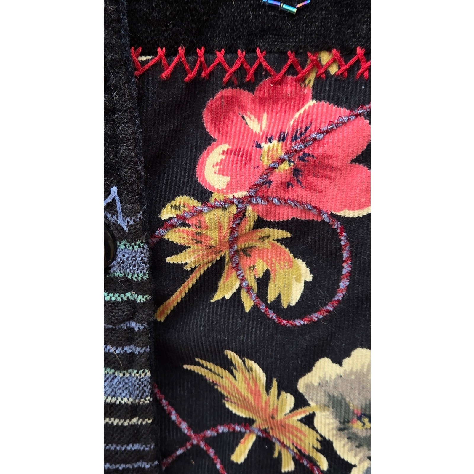 Vintage Patchwork Artisan Jacket Mixed Media Cord… - image 12